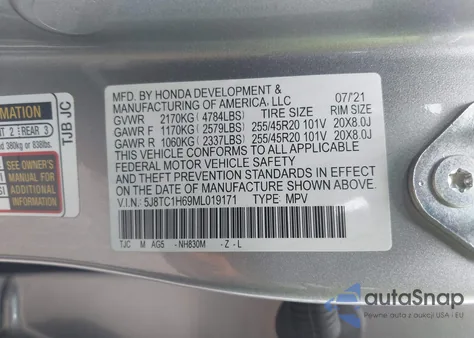 2021 Acura Rdx A-Spec Package z USA, uszkodzony, nr VIN 5J8TC1H69ML019171